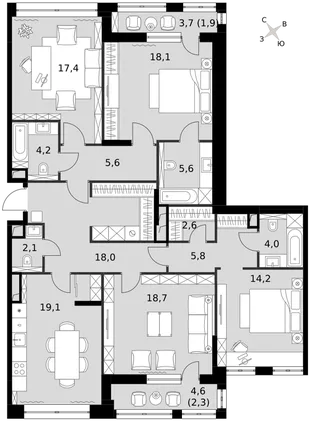 Квартира 4-комн. квартира, 139.2 м² ЖК «Sydney City» Фото 1 Квартира 4-комн. квартира, 139.2 м² ЖК «Sydney City» Фото 1