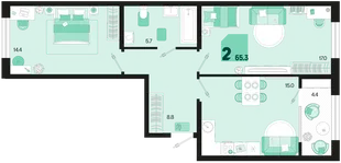 Планировка 2-комн. квартира, 65.3 м² ЖК «Первое место»
