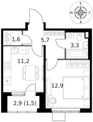 Квартира 1-комн. квартира, 36.2 м² ЖК «1-й Ясеневский» Фото 1