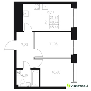Планировка 2-комн. квартира, 48.44 м² ЖК «Statum»