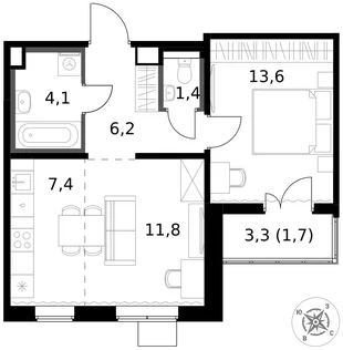 Квартира 2-комн. квартира, 46.2 м² ЖК «1-й Южный» Фото 1 Квартира 2-комн. квартира, 46.2 м² ЖК «1-й Южный» Фото 1