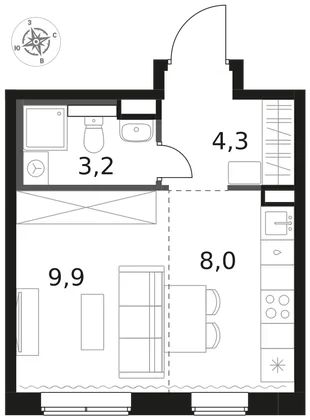 Квартира Студия, 25.4 м² ЖК «1-й Химкинский» Фото 1