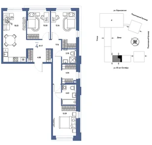 Планировка 4-комн. квартира, 81.17 м² ЖК «Сердце Сибири»