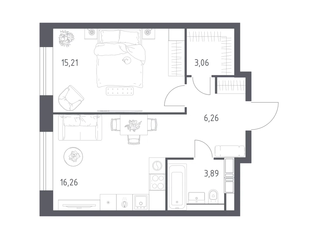 Планировка 1-комн. квартира, 44.68 м² ЖК «Октябрьская 98»