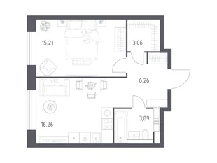 Планировка 1-комн. квартира, 44.68 м² ЖК «Октябрьская 98»