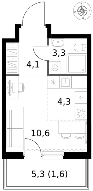 Квартира Студия, 23.9 м² ЖК «1-й Измайловский» Фото 1