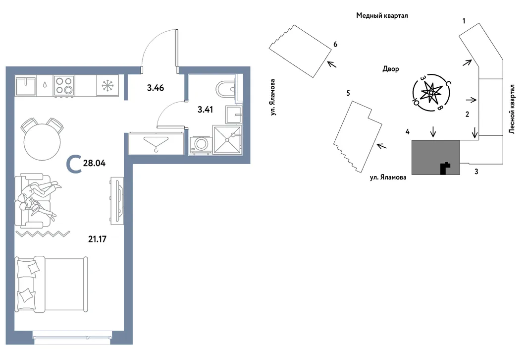 Планировка Студия, 28.04 м² ЖК «Сибирский сад»