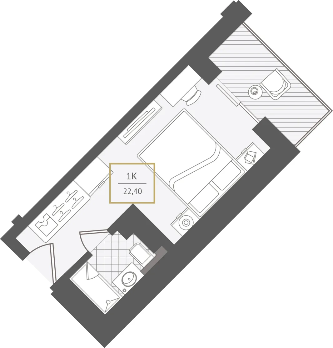 Планировка Студия, 22.9 м² ЖК «Гостиничный комплекс Greenmont»