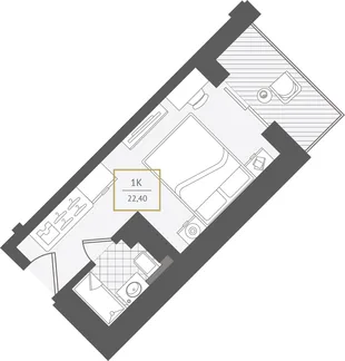 Планировка Студия, 22.9 м² ЖК «Гостиничный комплекс Greenmont»