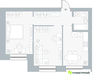 Планировка 2-комн. квартира, 54.43 м² ЖК «Причал»