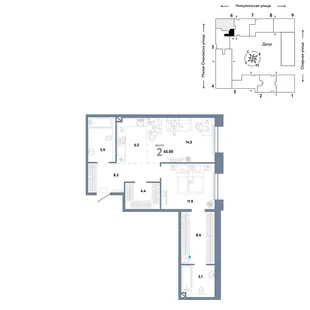 Планировка 2-комн. квартира, 65 м² ЖК «Страна.Озёрная»