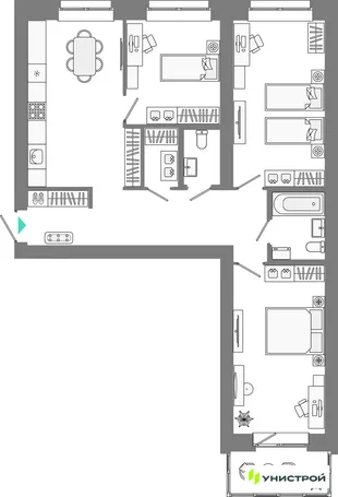 Планировка 3-комн. квартира, 85.92 м² ЖК «Лето»