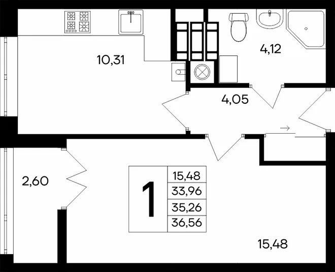 Планировка 1-комн. квартира, 36.56 м² ЖК «Сезоны» Планировка 1-комн. квартира, 36.56 м² ЖК «Сезоны»