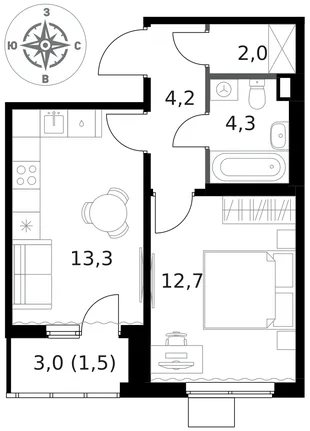 Квартира 1-комн. квартира, 38 м² ЖК «1-й Ясеневский» Фото 1