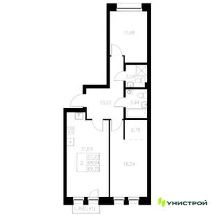 Планировка 2-комн. квартира, 69.35 м² ЖК «Statum»