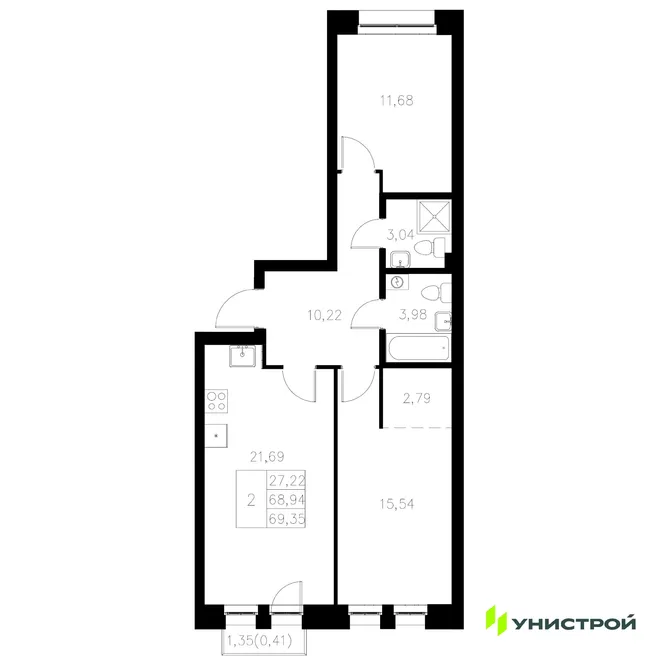 Планировка 2-комн. квартира, 69.35 м² ЖК «Statum» Планировка 2-комн. квартира, 69.35 м² ЖК «Statum»