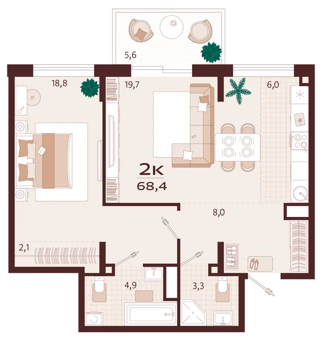 Планировка 2-комн. квартира, 68.4 м² ЖК «Роялта» Планировка 2-комн. квартира, 68.4 м² ЖК «Роялта»