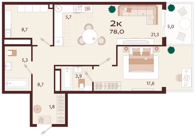 Планировка 2-комн. квартира, 78 м² ЖК «Роялта» Планировка 2-комн. квартира, 78 м² ЖК «Роялта»