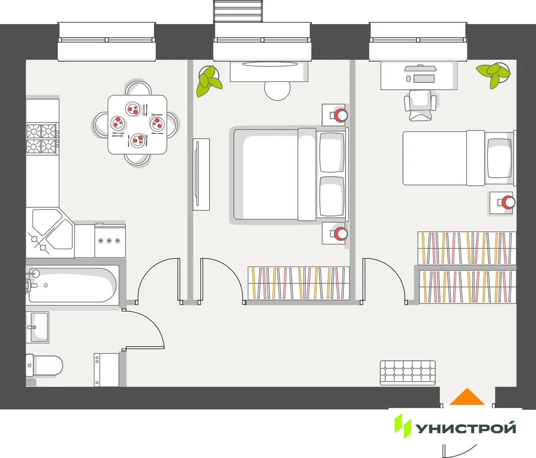 Планировка 2-комн. квартира, 52.05 м² ЖК «Атмосфера»