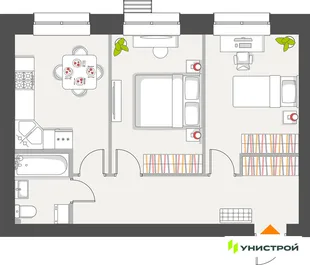 Планировка 2-комн. квартира, 52.05 м² ЖК «Атмосфера»