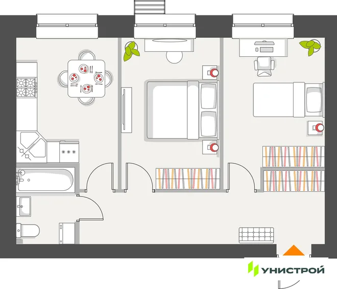 Планировка 2-комн. квартира, 52.05 м² ЖК «Атмосфера» Планировка 2-комн. квартира, 52.05 м² ЖК «Атмосфера»