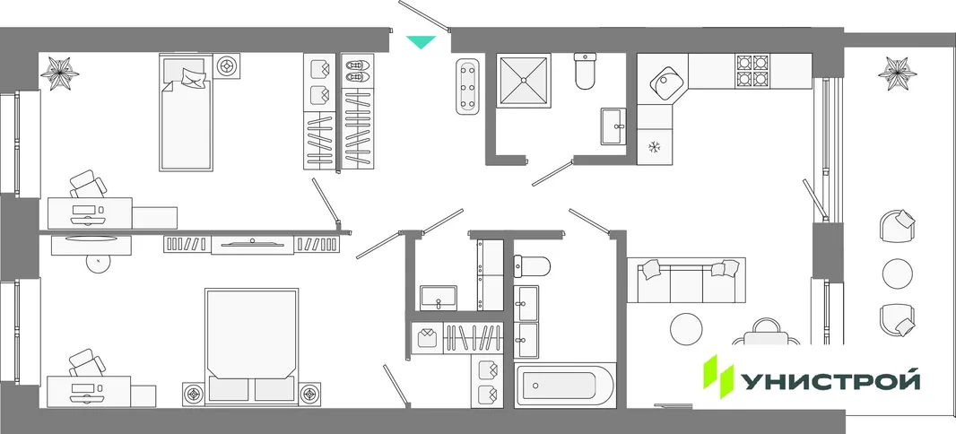 Планировка 2-комн. квартира, 78.44 м² ЖК «Лето»