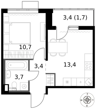 Квартира 1-комн. квартира, 32.9 м² ЖК «1-й Саларьевский» Фото 1 Квартира 1-комн. квартира, 32.9 м² ЖК «1-й Саларьевский» Фото 1