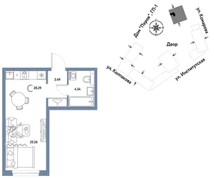 Планировка Студия, 28.29 м² ЖК «Страна.Парковая»