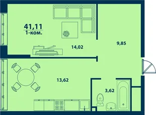Планировка 1-комн. квартира, 41.11 м² ЖК «Город природы»