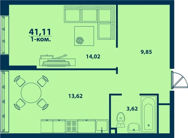 Планировка 1-комн. квартира, 41.11 м² ЖК «Город природы» Планировка 1-комн. квартира, 41.11 м² ЖК «Город природы»