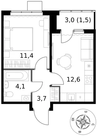 Квартира 1-комн. квартира, 33.3 м² ЖК «1-й Ясеневский» Фото 1 Квартира 1-комн. квартира, 33.3 м² ЖК «1-й Ясеневский» Фото 1