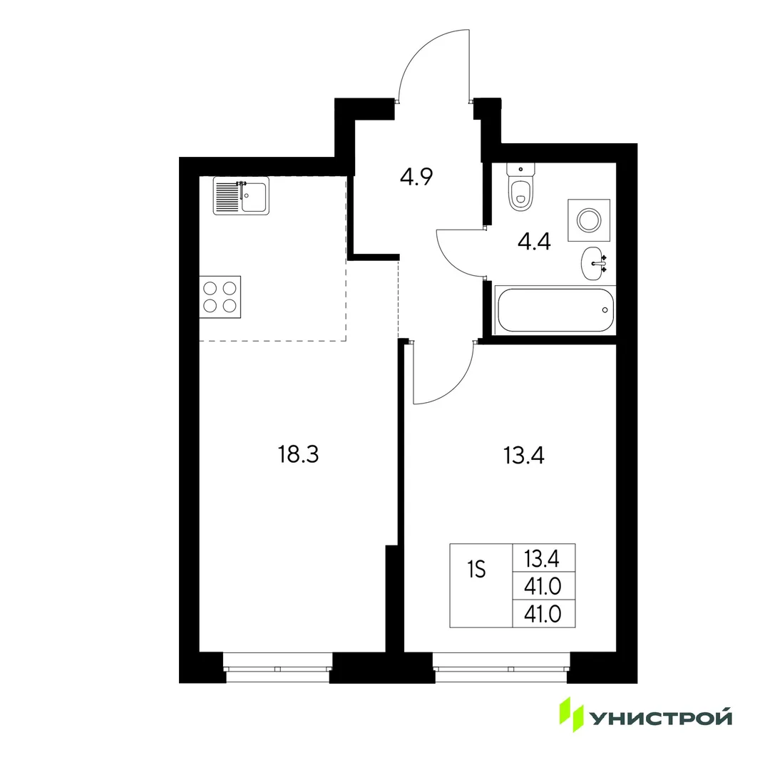 Планировка 1-комн. квартира, 41 м² ЖК «Стадиум»