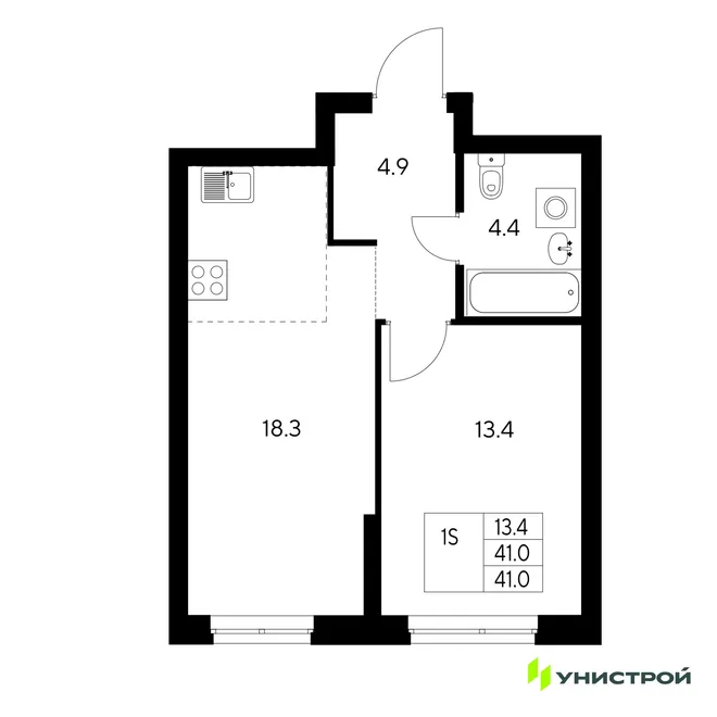Планировка 1-комн. квартира, 41 м² ЖК «Стадиум» Планировка 1-комн. квартира, 41 м² ЖК «Стадиум»