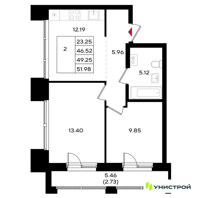 Планировка 2-комн. квартира, 49.35 м² ЖК «Уникум на Энгельса» Планировка 2-комн. квартира, 49.35 м² ЖК «Уникум на Энгельса»