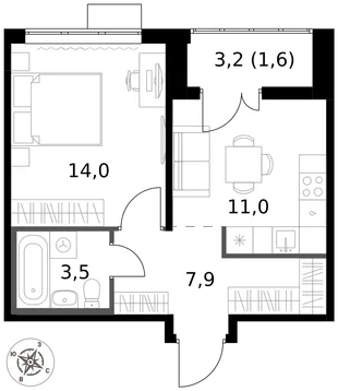 Квартира 1-комн. квартира, 38 м² ЖК «1-й Саларьевский» Фото 1 Квартира 1-комн. квартира, 38 м² ЖК «1-й Саларьевский» Фото 1