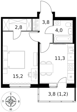 Квартира 1-комн. квартира, 38.3 м² ЖК «1-й Ясеневский» Фото 1