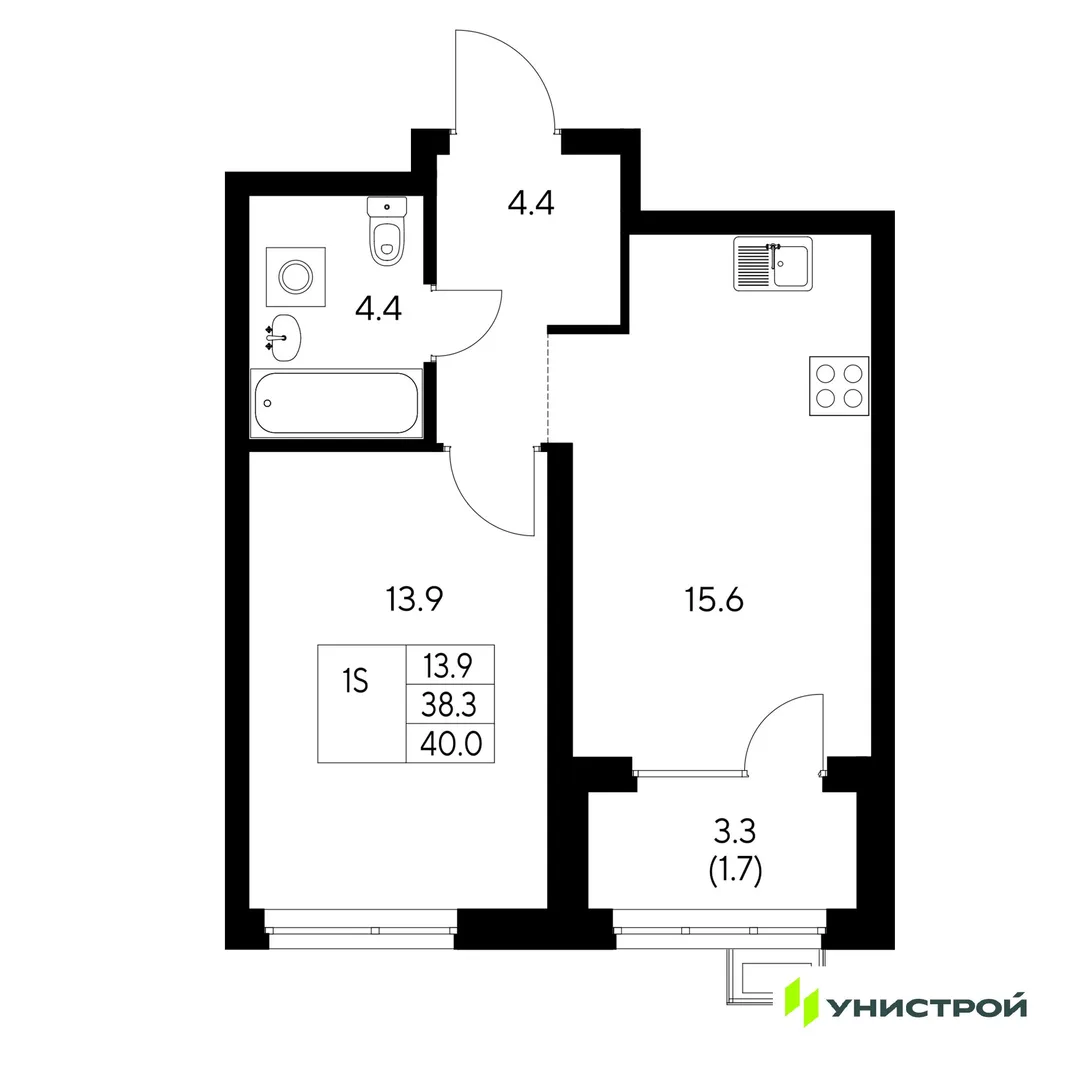 Планировка 1-комн. квартира, 40 м² ЖК «Стадиум»