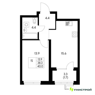 Планировка 1-комн. квартира, 40 м² ЖК «Стадиум»