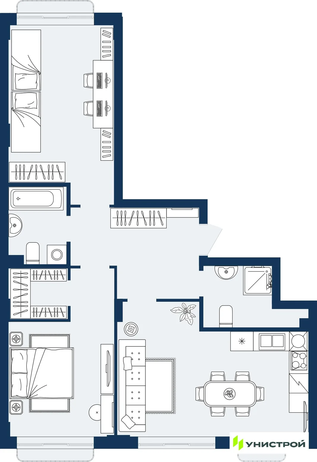 Планировка 2-комн. квартира, 73.69 м² ЖК «ГРАНД БЕРЕГ»