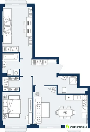 Планировка 2-комн. квартира, 73.69 м² ЖК «ГРАНД БЕРЕГ»
