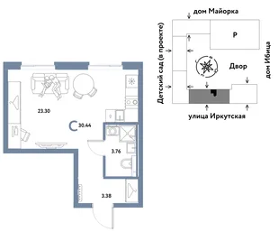 Планировка Студия, 30.44 м² ЖК «Остров-сад»