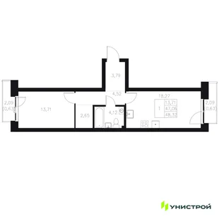 Планировка 1-комн. квартира, 48.32 м² ЖК «Statum»