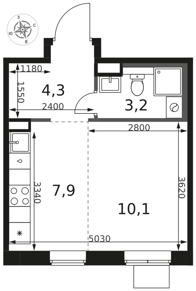 Планировка Студия, 25.5 м² ЖК «1-й Химкинский» Планировка Студия, 25.5 м² ЖК «1-й Химкинский»