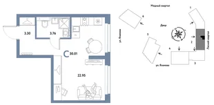 Планировка Студия, 30.01 м² ЖК «Сибирский сад»