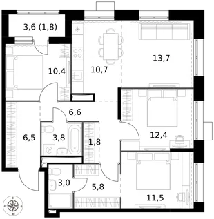 Квартира 4-комн. квартира, 88 м² ЖК «1-й Саларьевский» Фото 1 Квартира 4-комн. квартира, 88 м² ЖК «1-й Саларьевский» Фото 1