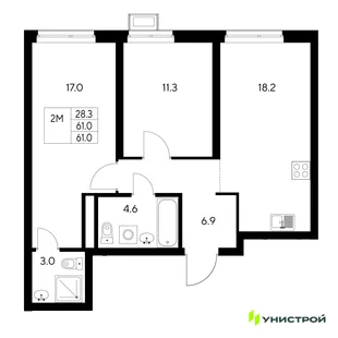 Планировка 2-комн. квартира, 61 м² ЖК «Стадиум»