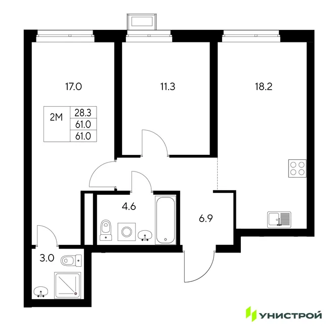 Планировка 2-комн. квартира, 61 м² ЖК «Стадиум» Планировка 2-комн. квартира, 61 м² ЖК «Стадиум»