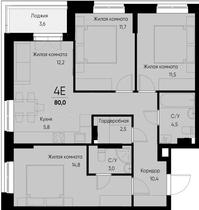 Планировка 4-комн. квартира, 79.5 м² ЖК «Васильевский остров» Планировка 4-комн. квартира, 79.5 м² ЖК «Васильевский остров»