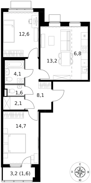 Квартира 3-комн. квартира, 64.8 м² ЖК «1-й Ясеневский» Фото 1 Квартира 3-комн. квартира, 64.8 м² ЖК «1-й Ясеневский» Фото 1