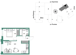Планировка 2-комн. квартира, 38.74 м² ЖК «Остров-сад»